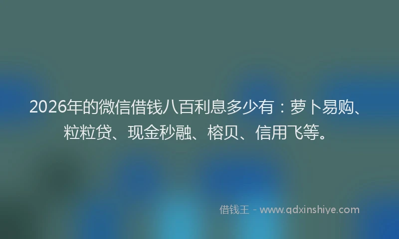2026年的微信借钱八百利息多少有：萝卜易购、粒粒贷、现金秒融、榕贝、信用飞等。