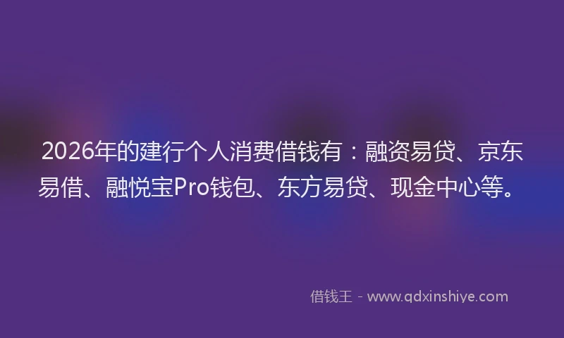 2026年的建行个人消费借钱有：融资易贷、京东易借、融悦宝Pro钱包、东方易贷、现金中心等。