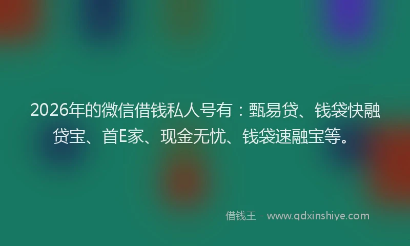 2026年的微信借钱私人号有：甄易贷、钱袋快融贷宝、首E家、现金无忧、钱袋速融宝等。