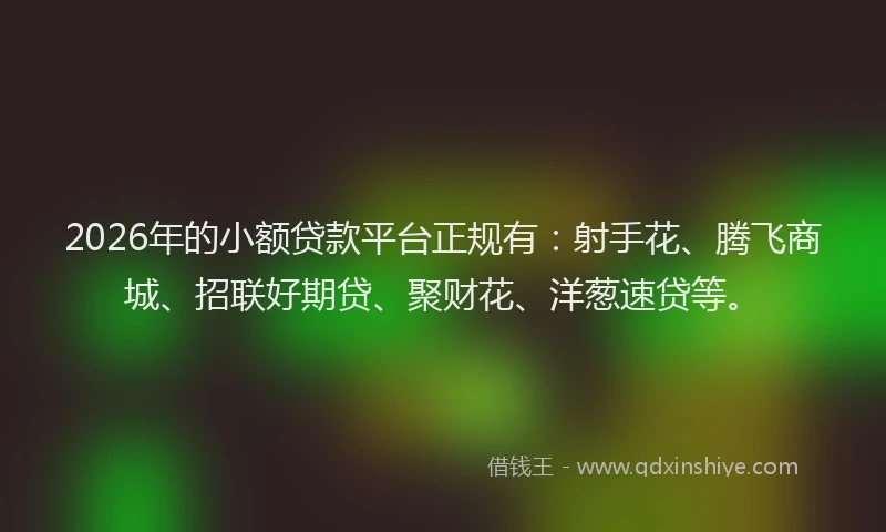2026年的小额贷款平台正规有:射手花、腾飞商城、招联好期贷、聚财花、洋葱速贷等。