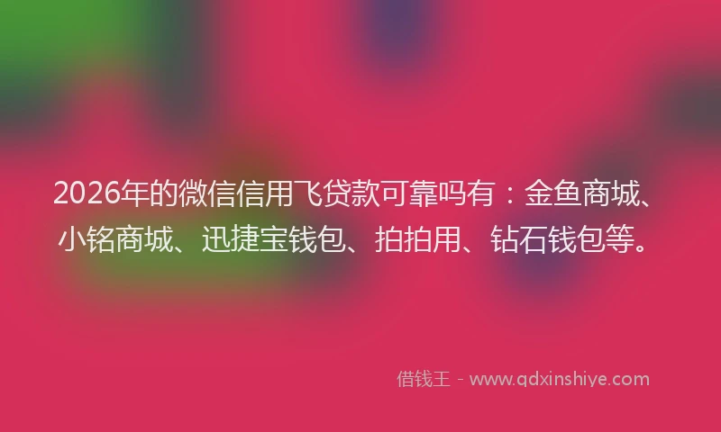 2026年的微信信用飞贷款可靠吗有：金鱼商城、小铭商城、迅捷宝钱包、拍拍用、钻石钱包等。