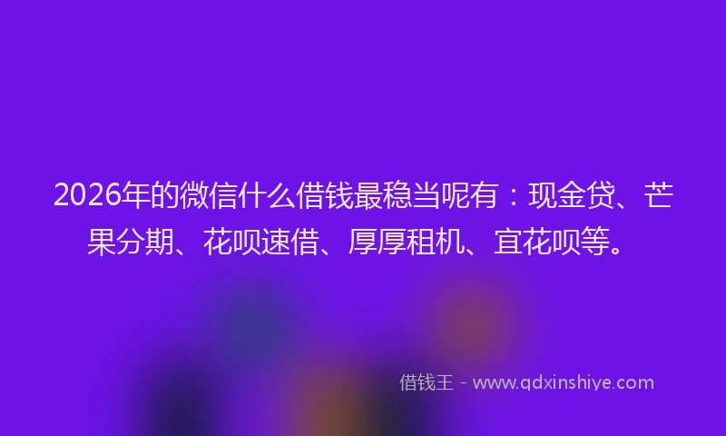 2026年的微信什么借钱最稳当呢有：现金贷、芒果分期、花呗速借、厚厚租机、宜花呗等。