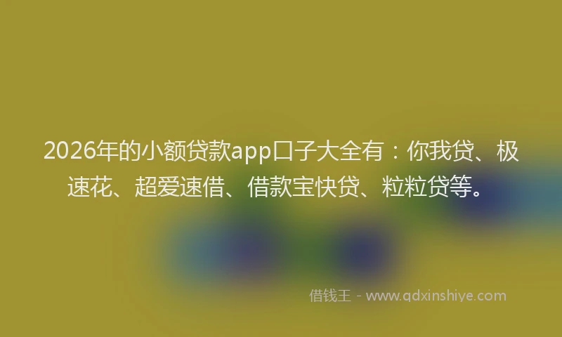 2026年的小额贷款app口子大全有：你我贷、极速花、超爱速借、借款宝快贷、粒粒贷等。