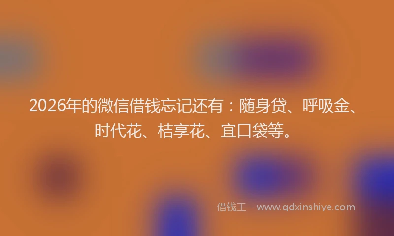 2026年的微信借钱忘记还有:随身贷、呼吸金、时代花、桔享花、宜口袋等。