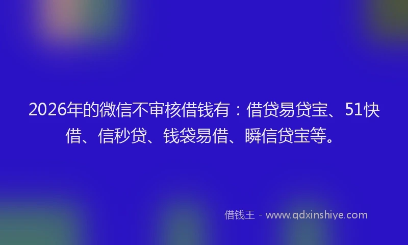 2026年的微信不审核借钱有：借贷易贷宝、51快借、信秒贷、钱袋易借、瞬信贷宝等。