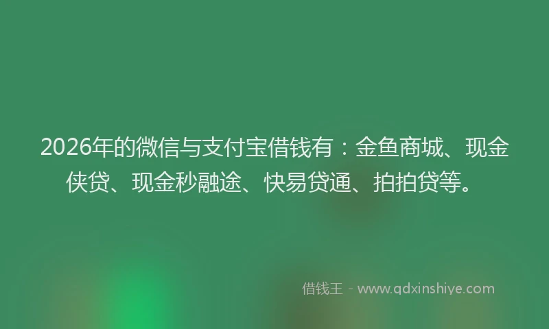 2026年的微信与支付宝借钱有：金鱼商城、现金侠贷、现金秒融途、快易贷通、拍拍贷等。