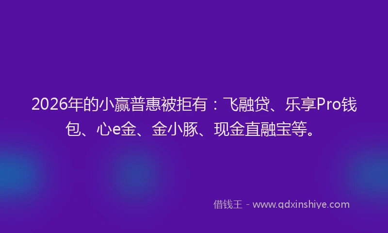 2026年的小赢普惠被拒有：飞融贷、乐享Pro钱包、心e金、金小豚、现金直融宝等。