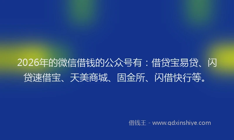 2026年的微信借钱的公众号有:借贷宝易贷、闪贷速借宝、天美商城、固金所、闪借快行等。
