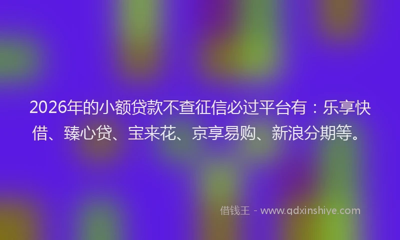 2026年的小额贷款不查征信必过平台有:乐享快借、臻心贷、宝来花、京享易购、新浪分期等。