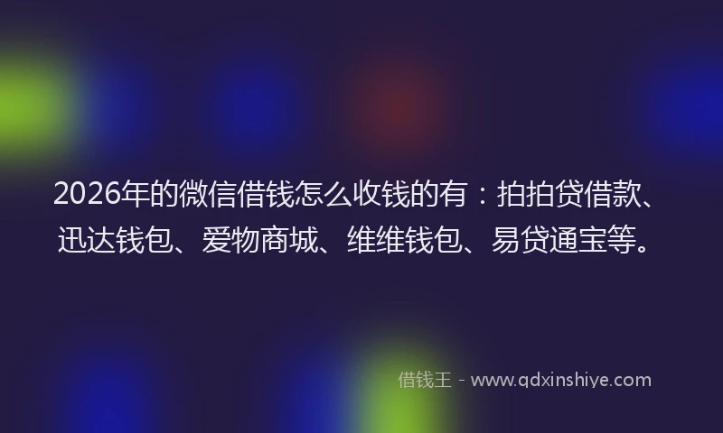 2026年的微信借钱怎么收钱的有：拍拍贷借款、迅达钱包、爱物商城、维维钱包、易贷通宝等。
