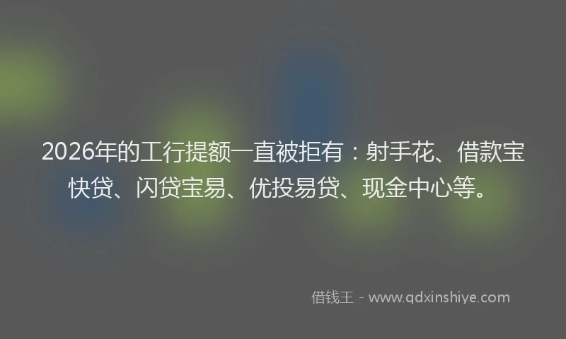 2026年的工行提额一直被拒有:射手花、借款宝快贷、闪贷宝易、优投易贷、现金中心等。