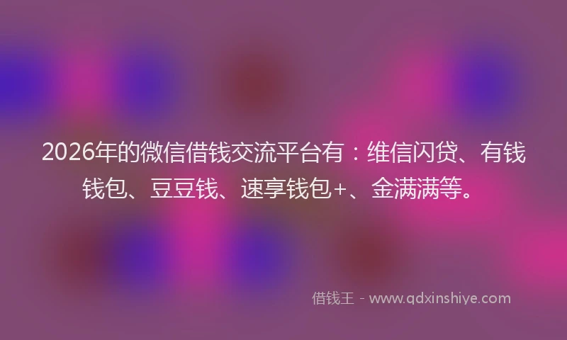 2026年的微信借钱交流平台有：维信闪贷、有钱钱包、豆豆钱、速享钱包+、金满满等。