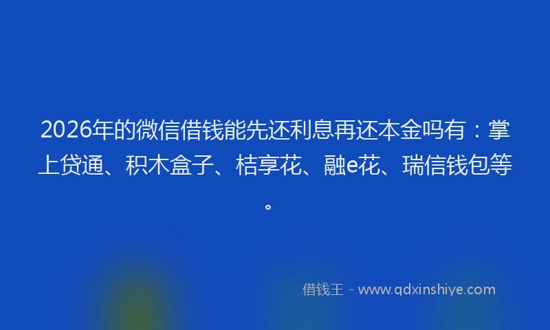 2026年的微信借钱能先还利息再还本金吗有：掌上贷通、积木盒子、桔享花、融e花、瑞信钱包等。