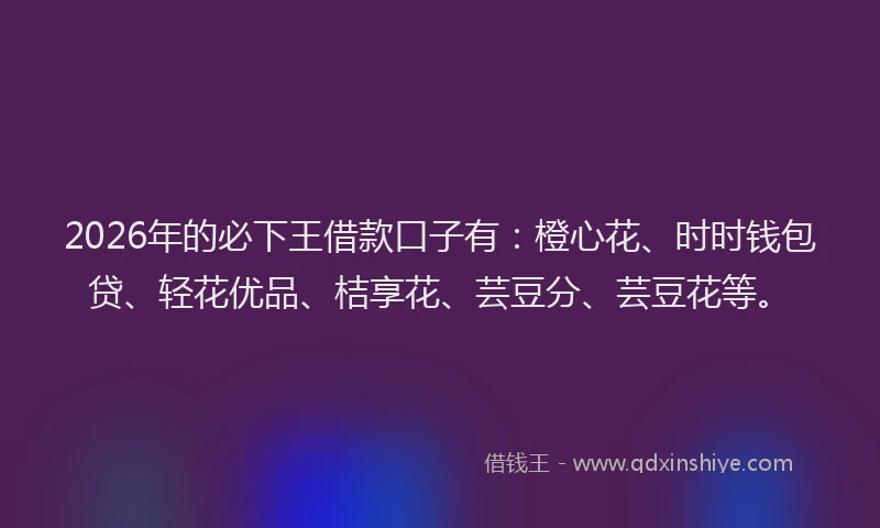 2026年的必下王借款口子有：橙心花、时时钱包贷、轻花优品、桔享花、芸豆分、芸豆花等。