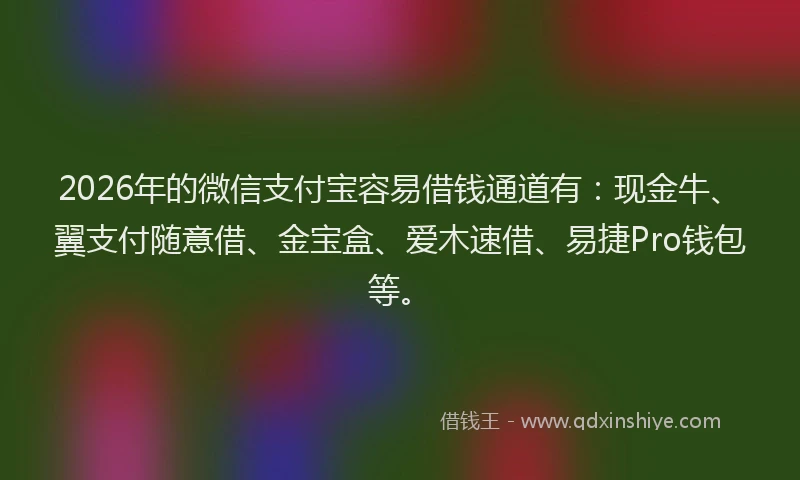 2026年的微信支付宝容易借钱通道有：现金牛、翼支付随意借、金宝盒、爱木速借、易捷Pro钱包等。