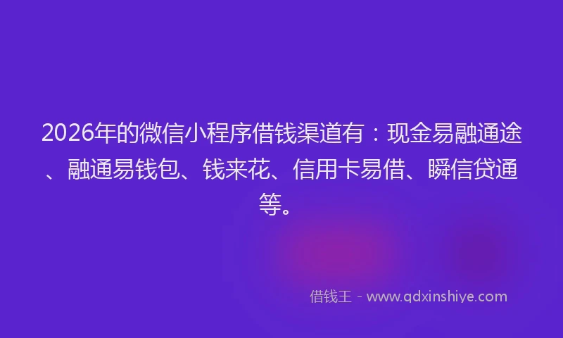 2026年的微信小程序借钱渠道有：现金易融通途、融通易钱包、钱来花、信用卡易借、瞬信贷通等。