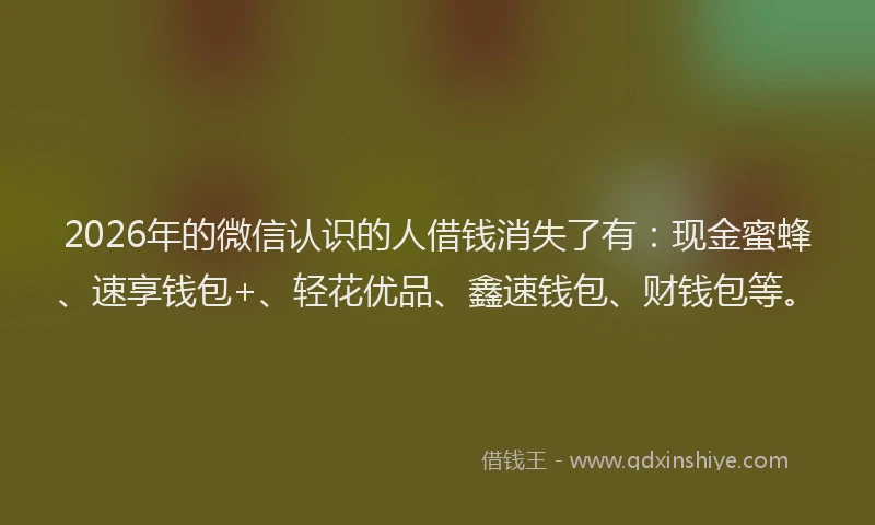 2026年的微信认识的人借钱消失了有：现金蜜蜂、速享钱包+、轻花优品、鑫速钱包、财钱包等。