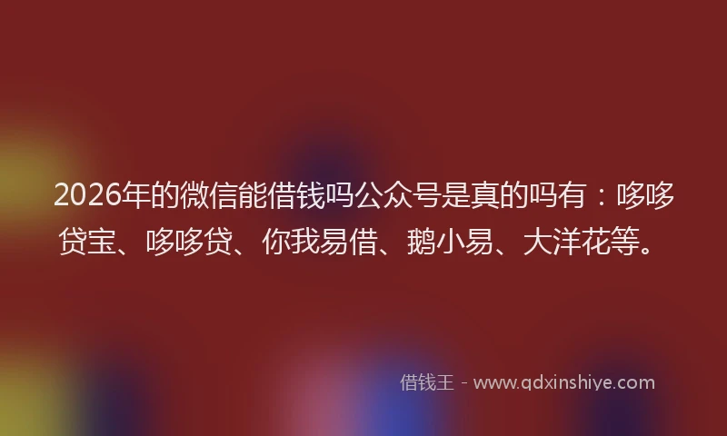 2026年的微信能借钱吗公众号是真的吗有：哆哆贷宝、哆哆贷、你我易借、鹅小易、大洋花等。