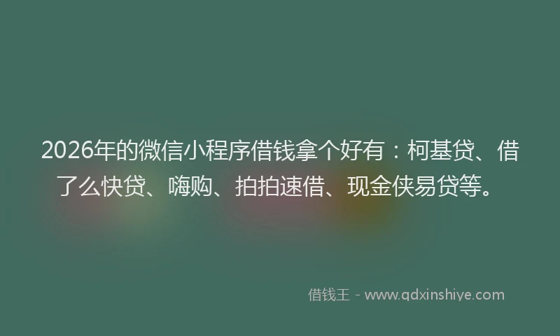 2026年的微信小程序借钱拿个好有：柯基贷、借了么快贷、嗨购、拍拍速借、现金侠易贷等。