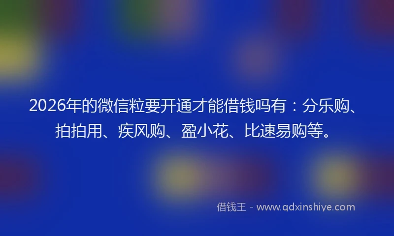 2026年的微信粒要开通才能借钱吗有：分乐购、拍拍用、疾风购、盈小花、比速易购等。