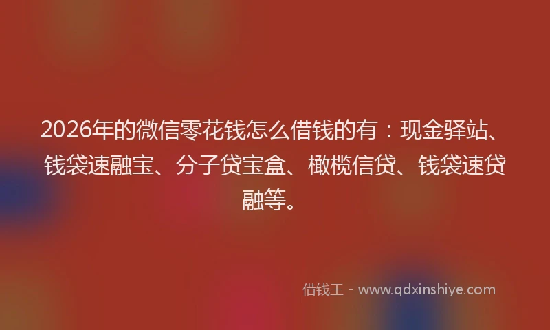 2026年的微信零花钱怎么借钱的有：现金驿站、钱袋速融宝、分子贷宝盒、橄榄信贷、钱袋速贷融等。