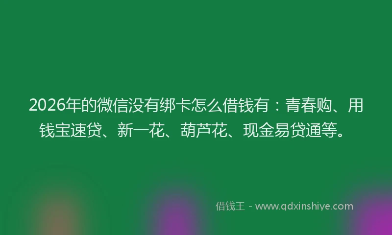 2026年的微信没有绑卡怎么借钱有：青春购、用钱宝速贷、新一花、葫芦花、现金易贷通等。