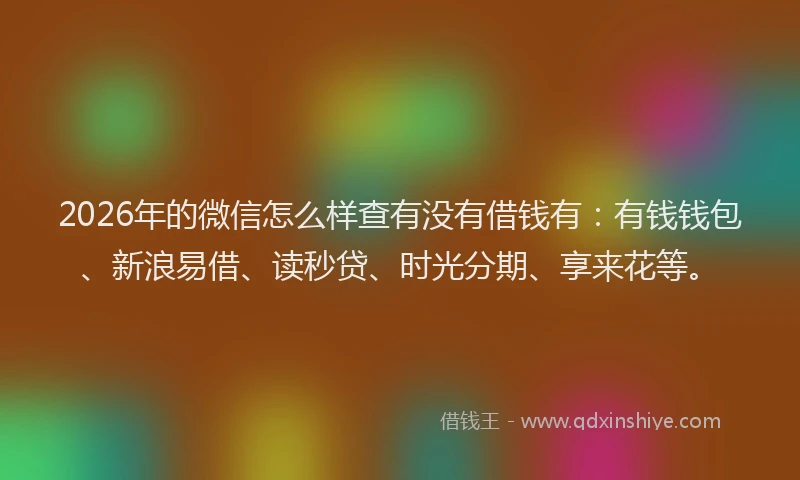 2026年的微信怎么样查有没有借钱有：有钱钱包、新浪易借、读秒贷、时光分期、享来花等。