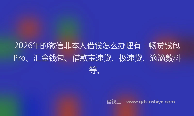 2026年的微信非本人借钱怎么办理有：畅贷钱包Pro、汇金钱包、借款宝速贷、极速贷、滴滴数科等。