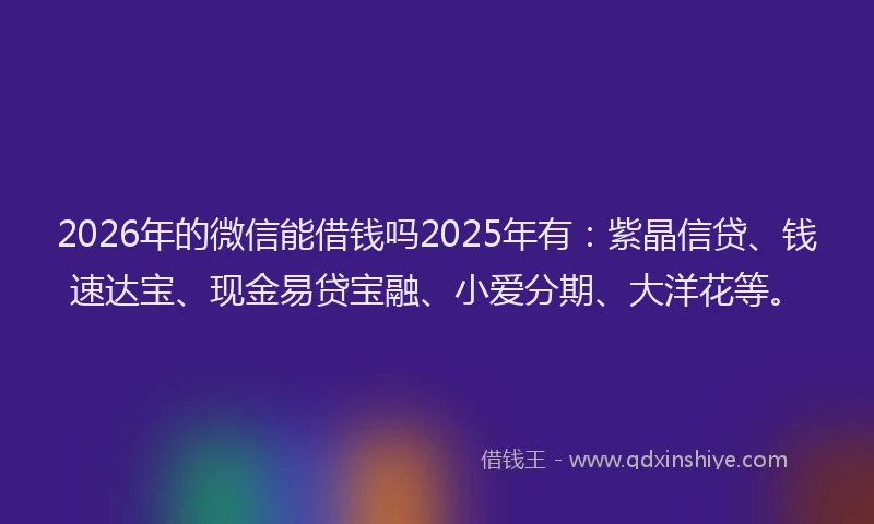2026年的微信能借钱吗2025年有：紫晶信贷、钱速达宝、现金易贷宝融、小爱分期、大洋花等。