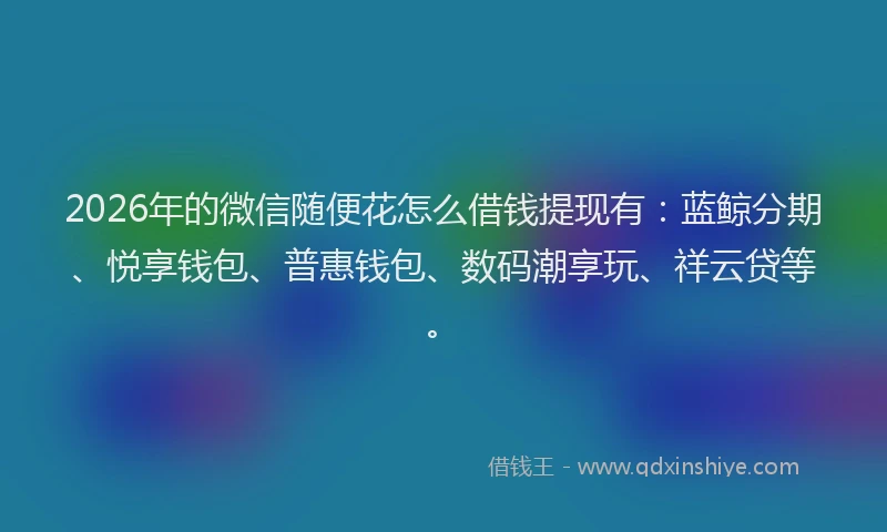2026年的微信随便花怎么借钱提现有：蓝鲸分期、悦享钱包、普惠钱包、数码潮享玩、祥云贷等。