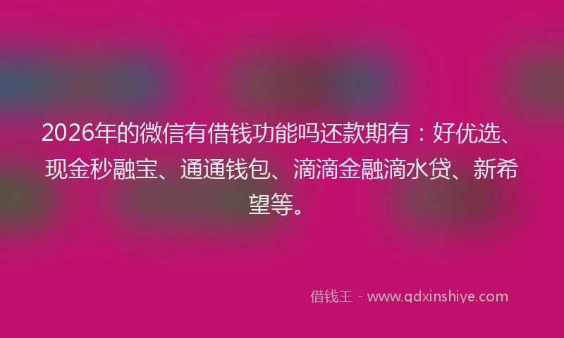 2026年的微信有借钱功能吗还款期有：好优选、现金秒融宝、通通钱包、滴滴金融滴水贷、新希望等。