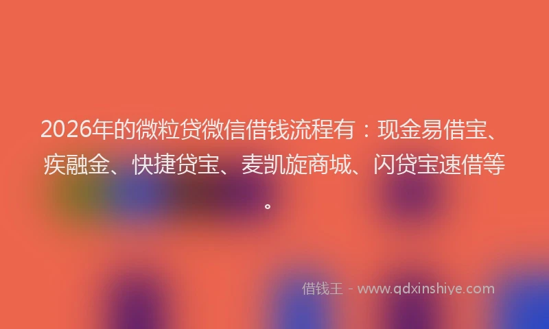 2026年的微粒贷微信借钱流程有:现金易借宝、疾融金、快捷贷宝、麦凯旋商城、闪贷宝速借等。