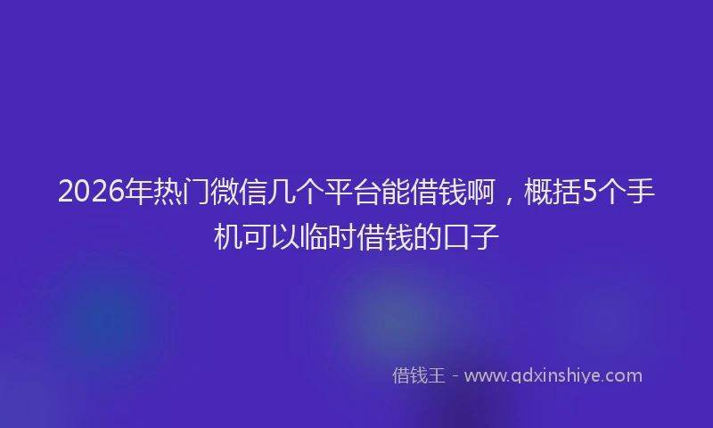 2026年热门微信几个平台能借钱啊，概括5个手机可以临时借钱的口子