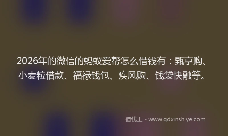 2026年的微信的蚂蚁爱帮怎么借钱有：甄享购、小麦粒借款、福禄钱包、疾风购、钱袋快融等。