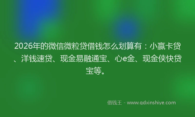 2026年的微信微粒贷借钱怎么划算有:小赢卡贷、洋钱速贷、现金易融通宝、心e金、现金侠快贷宝等。