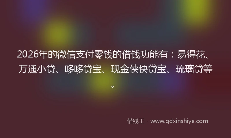 2026年的微信支付零钱的借钱功能有：易得花、万通小贷、哆哆贷宝、现金侠快贷宝、琉璃贷等。