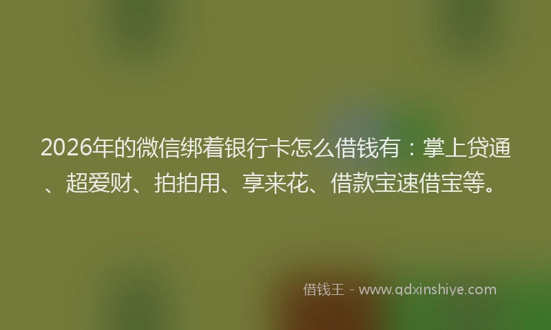 2026年的微信绑着银行卡怎么借钱有：掌上贷通、超爱财、拍拍用、享来花、借款宝速借宝等。