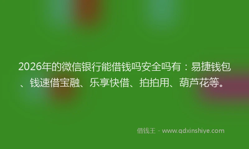 2026年的微信银行能借钱吗安全吗有：易捷钱包、钱速借宝融、乐享快借、拍拍用、葫芦花等。