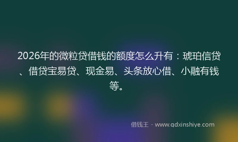 2026年的微粒贷借钱的额度怎么升有：琥珀信贷、借贷宝易贷、现金易、头条放心借、小融有钱等。