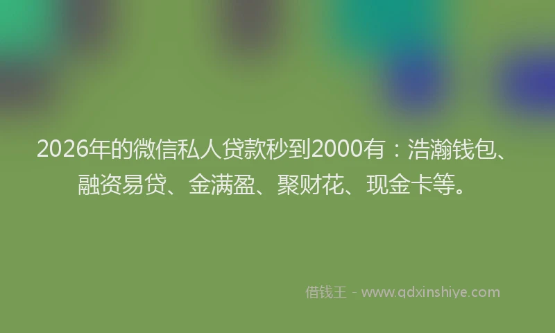 2026年的微信私人贷款秒到2000有:浩瀚钱包、融资易贷、金满盈、聚财花、现金卡等。