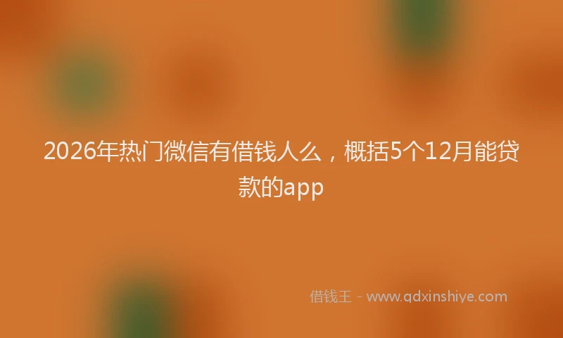 2026年热门微信有借钱人么，概括5个12月能贷款的app