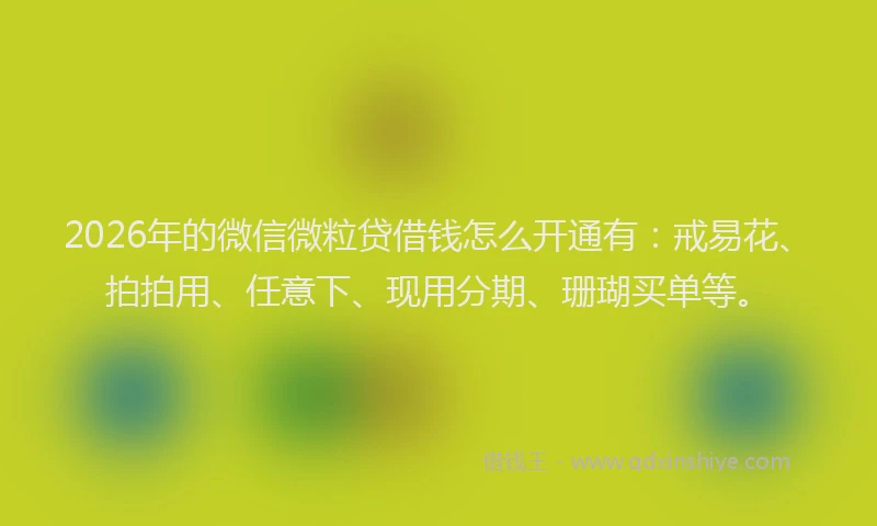2026年的微信微粒贷借钱怎么开通有：戒易花、拍拍用、任意下、现用分期、珊瑚买单等。
