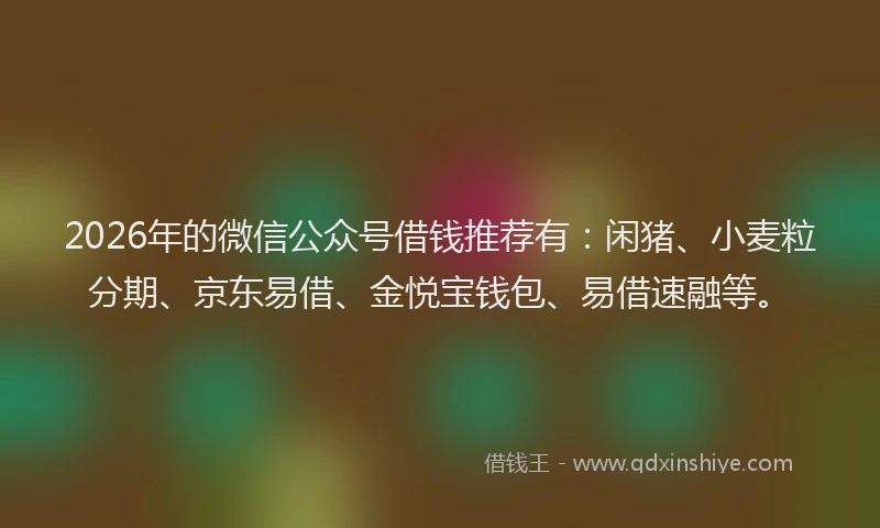 2026年的微信公众号借钱推荐有：闲猪、小麦粒分期、京东易借、金悦宝钱包、易借速融等。