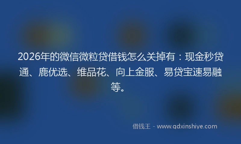 2026年的微信微粒贷借钱怎么关掉有：现金秒贷通、鹿优选、维品花、向上金服、易贷宝速易融等。