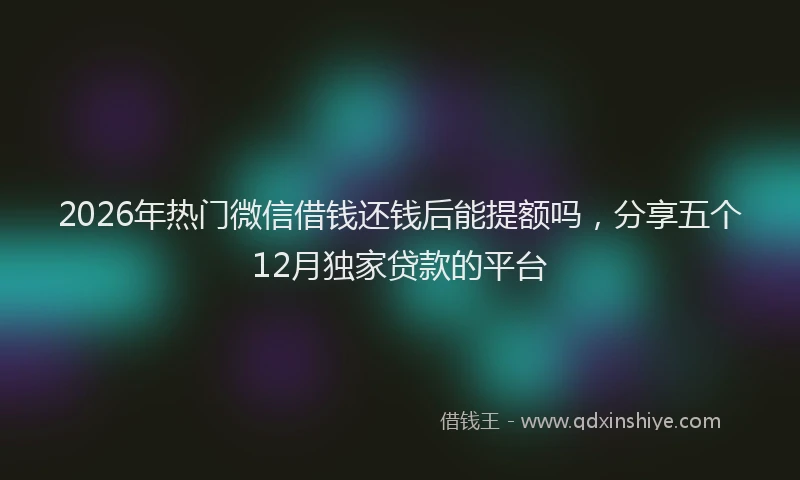 2026年热门微信借钱还钱后能提额吗,分享五个12月独家贷款的平台
