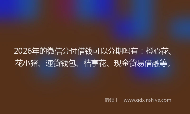 2026年的微信分付借钱可以分期吗有：橙心花、花小猪、速贷钱包、桔享花、现金贷易借融等。