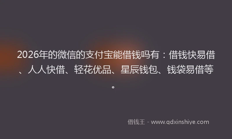 2026年的微信的支付宝能借钱吗有：借钱快易借、人人快借、轻花优品、星辰钱包、钱袋易借等。