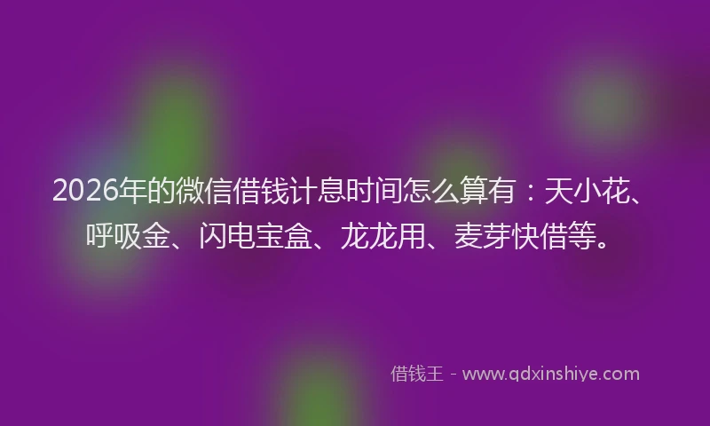 2026年的微信借钱计息时间怎么算有：天小花、呼吸金、闪电宝盒、龙龙用、麦芽快借等。