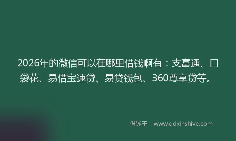 2026年的微信可以在哪里借钱啊有:支富通、口袋花、易借宝速贷、易贷钱包、360尊享贷等。
