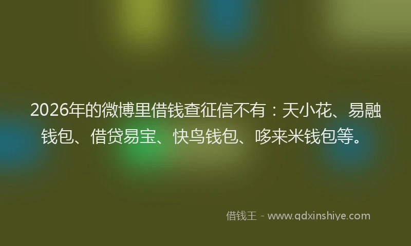 2026年的微博里借钱查征信不有：天小花、易融钱包、借贷易宝、快鸟钱包、哆来米钱包等。